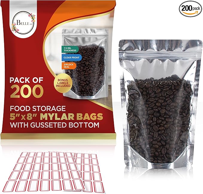 BELLE KR® Pint 5x8 Mylar Bags for Food Storage by BELLEKR