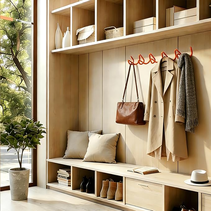 Orange Wall Mounted Coat Rack, Decoration Wave Shaped Wall Hooks, Heavy-Duty - Image 5