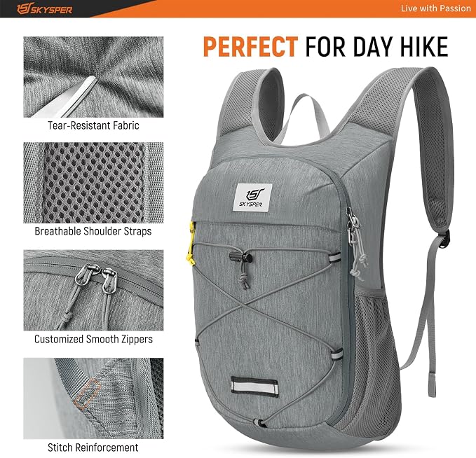 SKYSPER Foldable Hiking Backpack - 10L/15L Small Lightweight Daypack Breathable - Image 3
