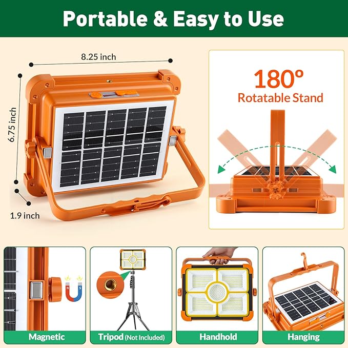 2-Pack Solar Rechargeable Work Light, 12000LM Portable Work Light - Image 6