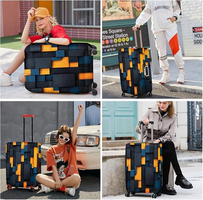 ANNA QUEEN Dark Geometric Wood Luggage Cover, Modern Abstract Suitcase Protector - Image 6