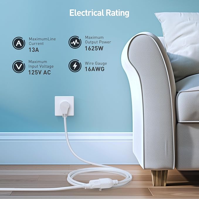 Cable Matters 2-Pack 16 AWG 360° Rotating Flat Plug Short Extension Cord - 1ft - Image 5
