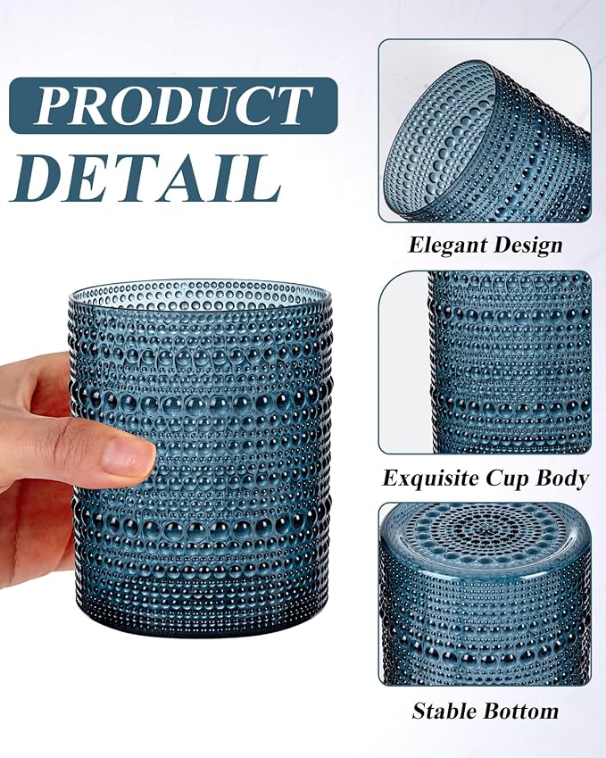 18PCS Hobnail Plastic Drinking Glasses - 14Oz Beaded Mixed Drinkware Sets - Image 4