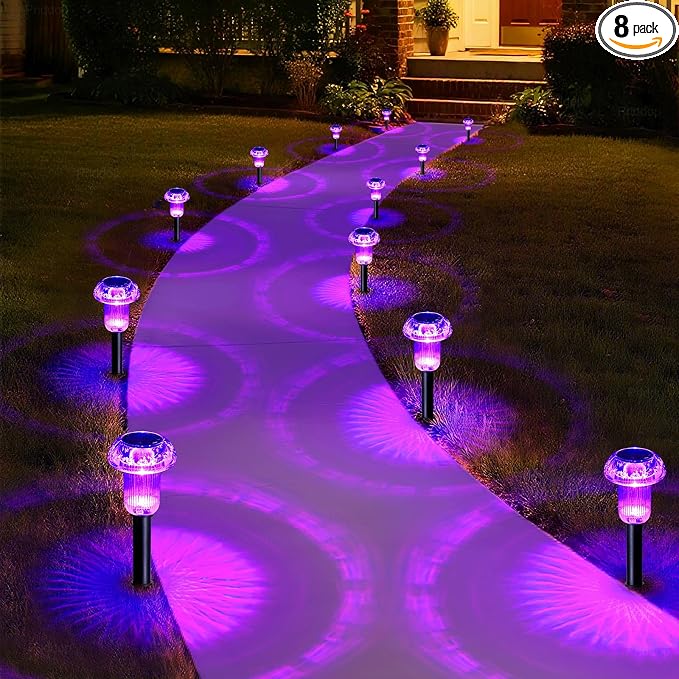 Priddop Solar Lights Outdoor Pathway Waterproof 8 Pack Purple LED Acrylic by Priddop