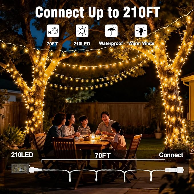 210 LEDs Warm White LED String Lights – 70FT Transparent Wire, Waterproof & - Image 2