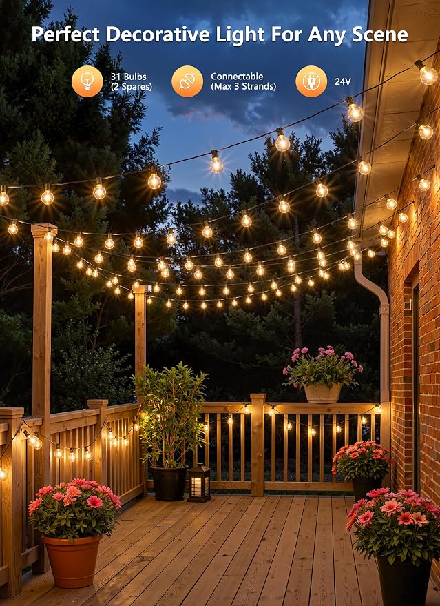 Outdoor String Lights with Remote, 100Ft Outside Waterproof Light with Dimmable - Image 7