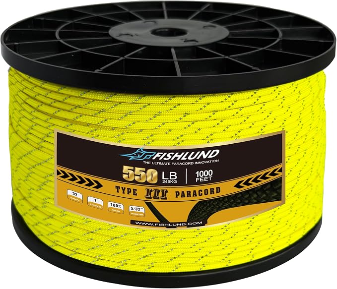 Reflective Paracord 550 lb, 7 Strand Paracord Rope 1000ft 4mm, Nylon Parachute by FISHLUND