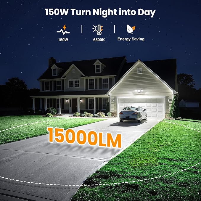 Onforu 150W LED Flood Lights Outdoor, 15000LM Brightness Security Light Switch - Image 3