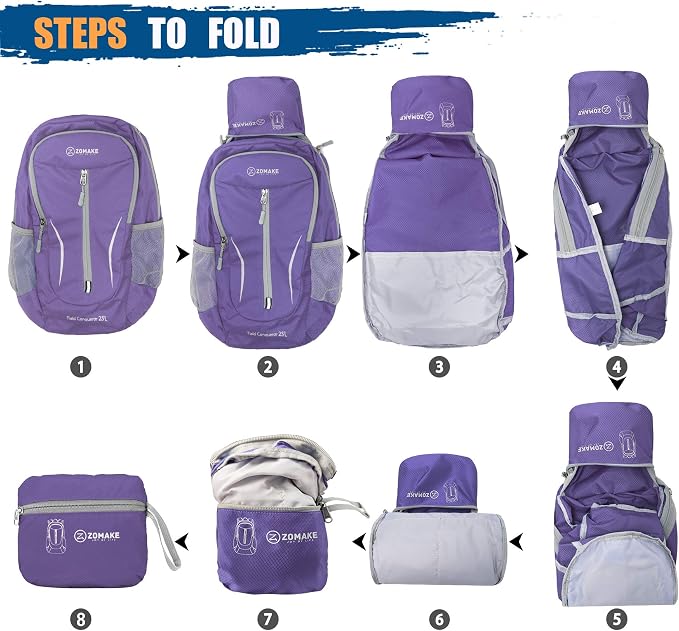 ZOMAKE Ultra Lightweight Packable Backpack 25L, Foldable Hiking Backpacks Water - Image 6