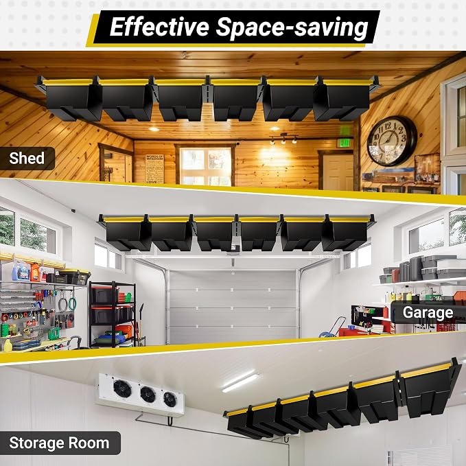 6-bin Overhead Garage Storage Rack, Ceiling Storage Racks Heavy Duty, Powder - Image 7