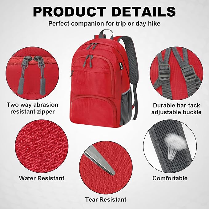 HOLYLUCK 20L Lightweight Packable Hiking Daypack Foldable Backpack - Image 4