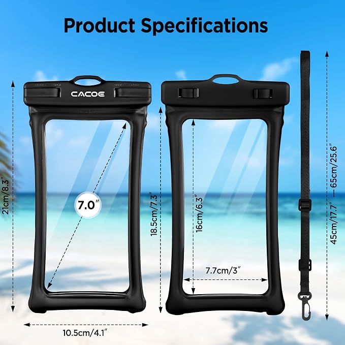 CACOE Floating Universal IPX8 Waterproof Phone case 2 Pack-Up to 7.0", - Image 5
