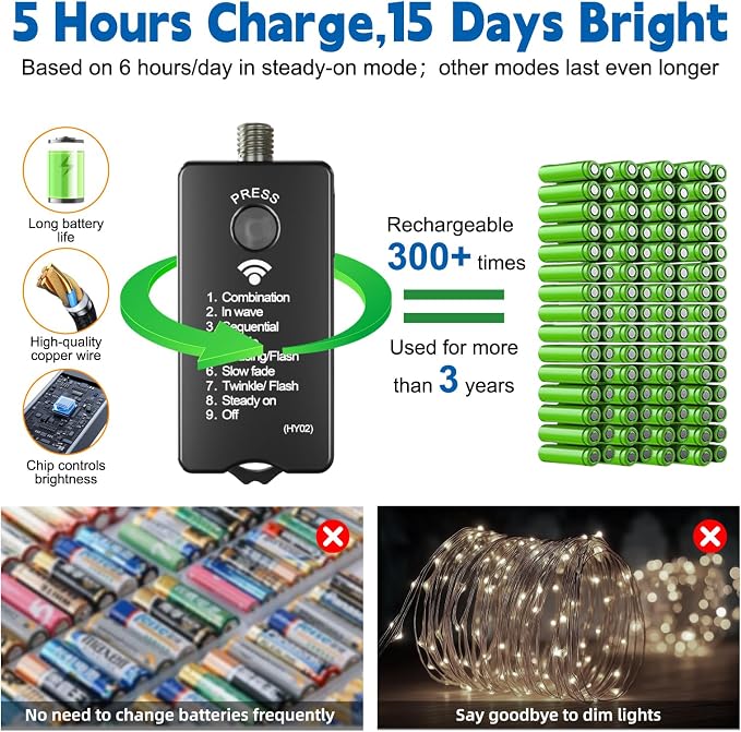 HXWEIYE Rechargeable Fairy Lights - Image 2
