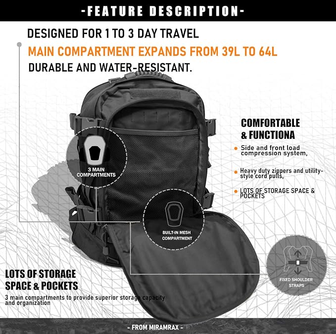 Miramrax Tactical Backpack Military Army Daypack - Image 6