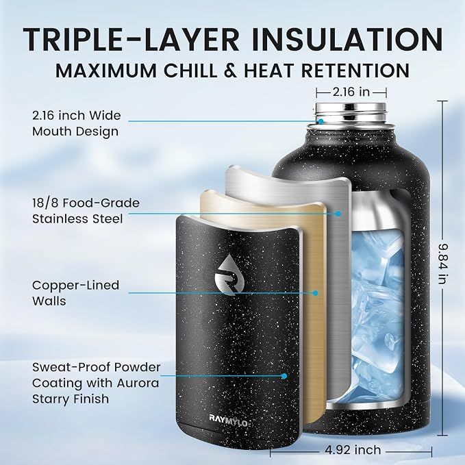 RAYMYLO 64oz Insulated Water Bottle, Triple Wall Vacuum Stainless Steel Water - Image 4