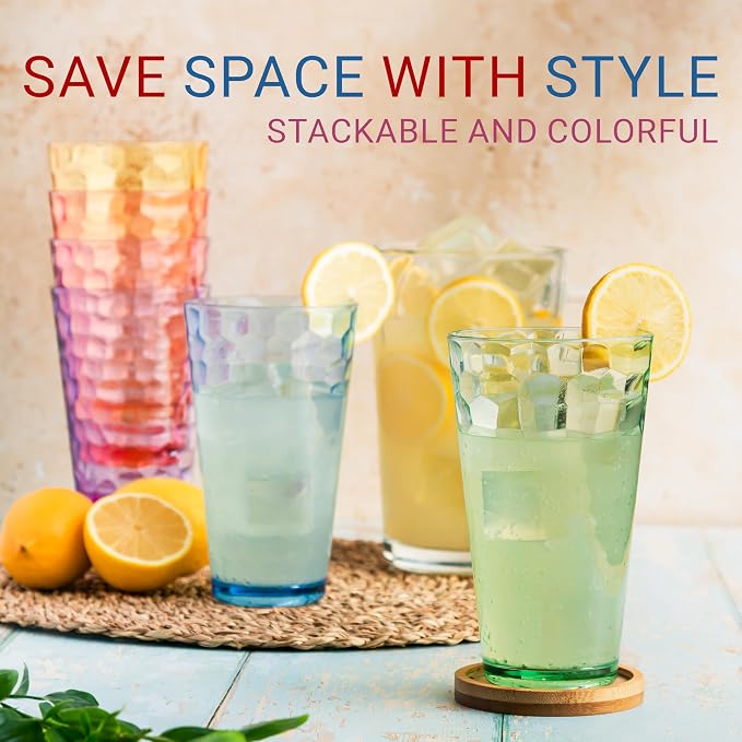 Bravario Hammered Plastic Drinking Tumbler, Dishwasher-Safe Premium Quality - Image 3