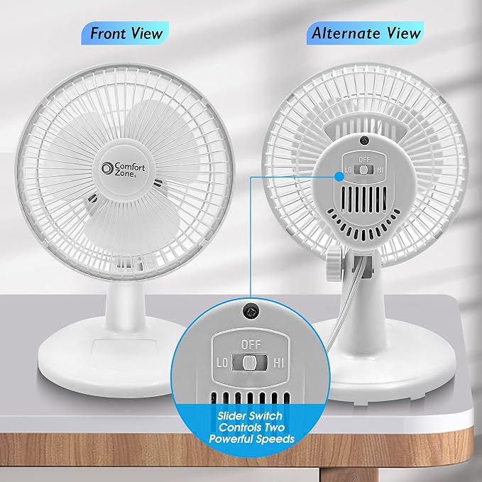 Comfort Zone CZ6D 6" Quiet Portable Indoor 2-Speed Desk Fan - Image 7
