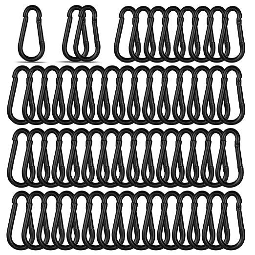 Black Carabiner, Heavy Duty Galvanized Steel Spring Snap Hook Carabiner Clips by High-PQ