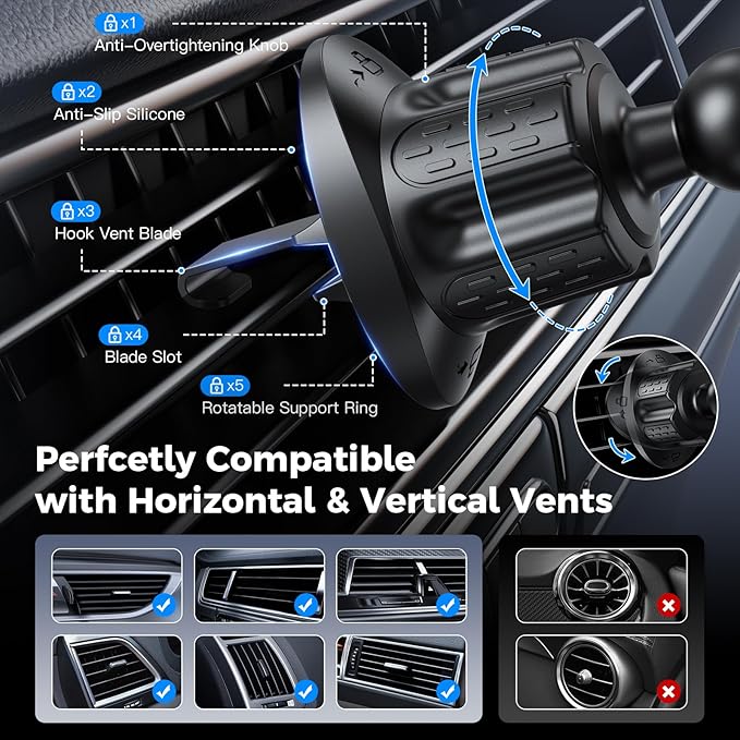 Garmin GPS Car Mount – Upgraded Metal Hook Air Vent Holder, 17mm Ball Air Vent - Image 6