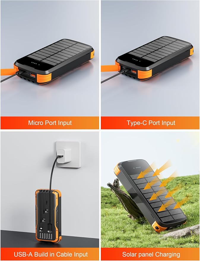 MINRISE Solar Power Bank 40000mAh, Portable Charger PD 20W Fast Charging Solar - Image 3