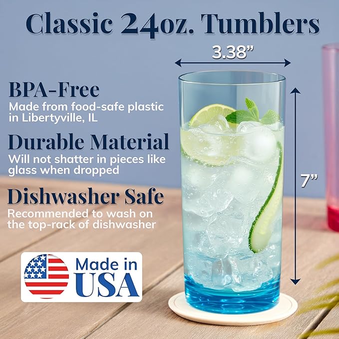US Acrylic Classic Plastic Reusable Drinking Glasses 24oz Iced Tea Cups - Image 2