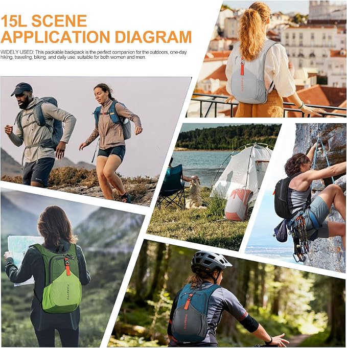 FIORETTO 15L Hiking Backpack for Women Men Mini Packable Backpack Lightweight - Image 8