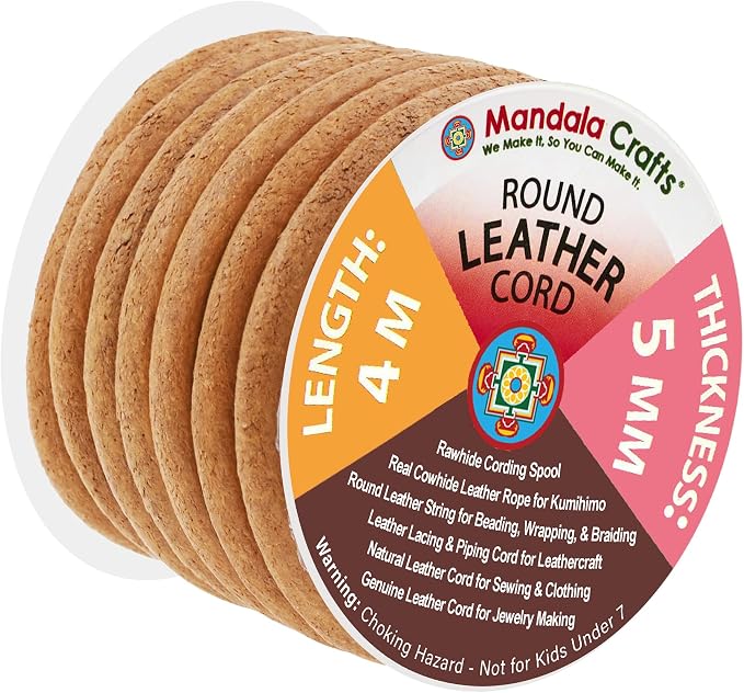 Mandala Crafts Round Genuine Tan Leather Cord by MandalaCrafts