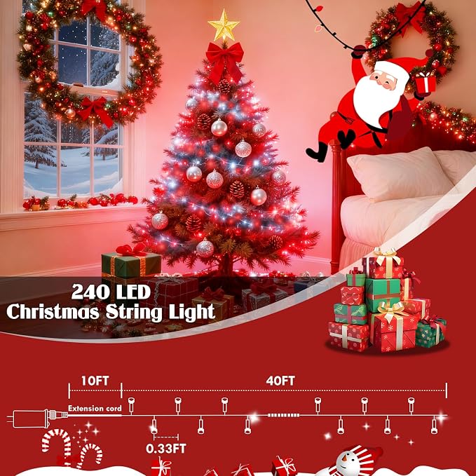 88FT 240LED Extra-Long Connectable String Lights Indoor Outdoor Clear Wire - Image 6