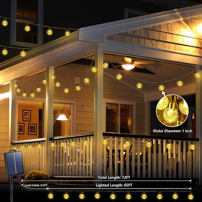 Joomer Solar String Lights Outdoor, 65FT 100LED Globe String Lights 8 Lighting - Image 3