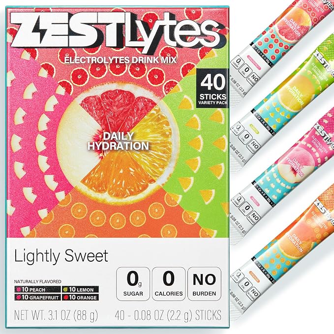40 Sticks Sugar Free & 0 Calorie Electrolyte Hydration Packets, Low Sodium by ZestLytes