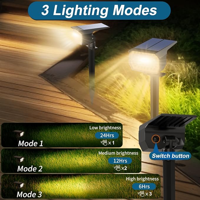 WENATY Solar Spot Lights Outdoor Waterproof IP65, 6 Pack Landscape Spotlights - Image 3