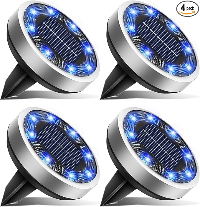 btfarm 4 Pack Solar Lights Outdoor, 8 LED Solar Ground Lights IP65 Waterproof by btfarmdecorativelighting