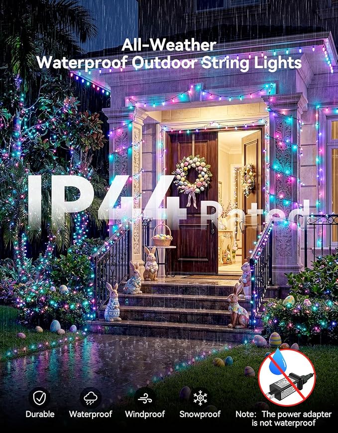 LitHome 99FT 300 LED Easter Lights String Outdoor Waterproof, 8 Modes Pastel - Image 4
