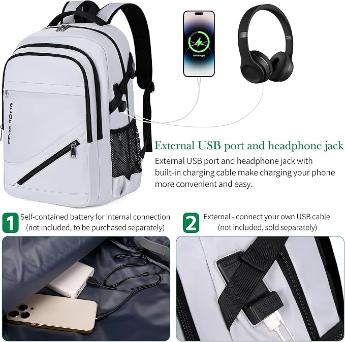 FENGDONG Durable Waterproof Travel Laptop Backpack 17.3 inch, Large College - Image 2