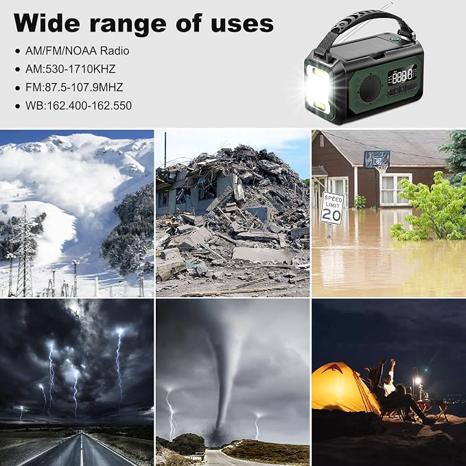 44400mWh/12000mAh Emergency Radio, Hand Crank Portable Solar Radio AM/FM/NOAA - Image 6
