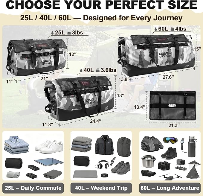 OSAH DRYPAK Waterproof Duffel Bag 25L/40L/60L – Heavy-Duty Motorcycle Tail Bag - Image 2