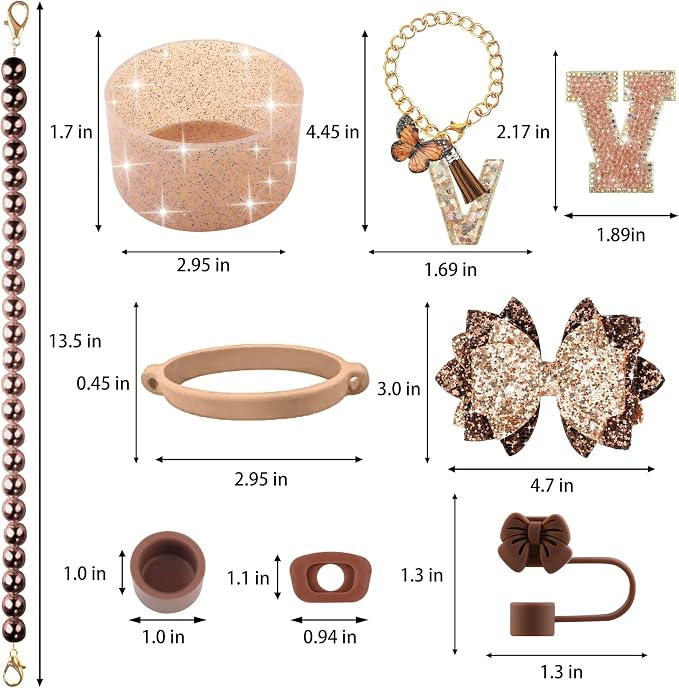9PCS Brown for Stanley Cup Accessories Set Bling Initials Bow Charms for - Image 3