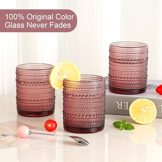 ZMOWIPDL Vintage Glassware Drinking Glasses Set of 6, 12 oz Hobnail Glass Cups - Image 3