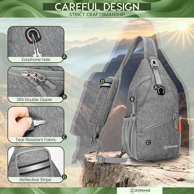 ZOMAKE Sling Bag, Small Crossbody Sling Backpack, Water Resistant Shoulder - Image 6