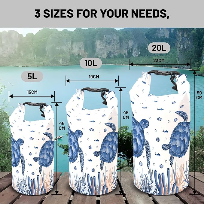 Waterproof Dry Bag, Roll Top Sea Turtle Coral Starfish Waterproof Backpack - Image 6