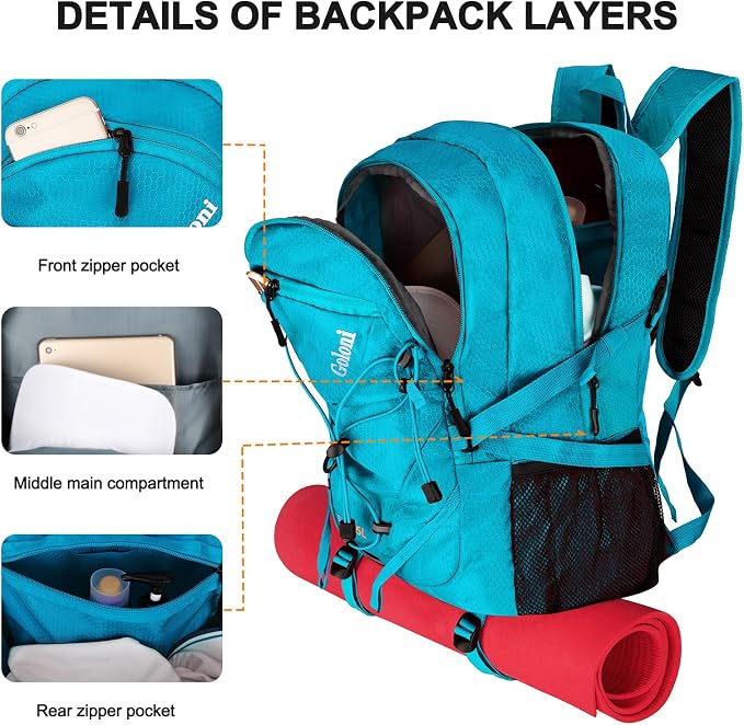 Goloni 45L Hiking Backpack Lightweight Foldable, Waterproof Camping Backpack - Image 6