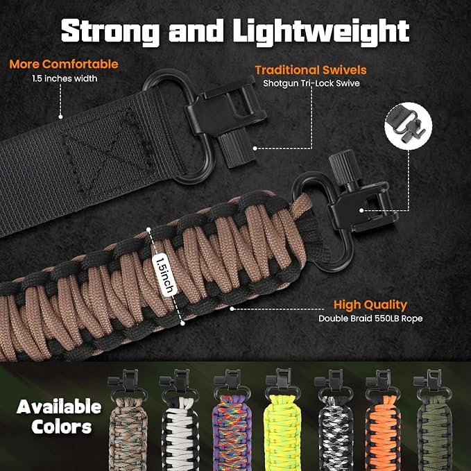 Double Braide 550LB Shotgun Sling 2 Point Paracord Rifle Sling, Non-Slip - Image 2