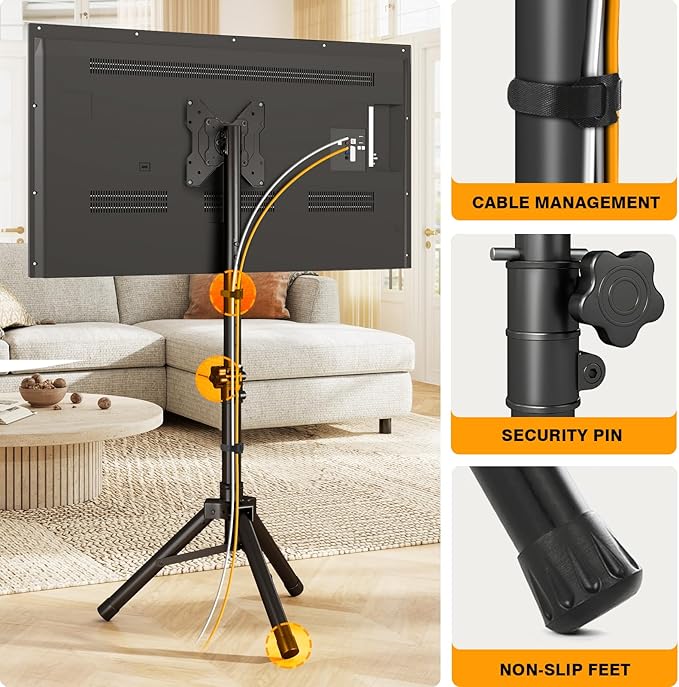 Tripod TV Stand for 23-75 inch Flat Screen/Curved TVs up to 100 lbs - Image 5