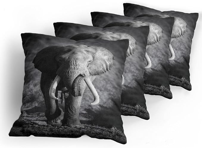 Ambesonne Elephant Throw Pillow Cushion Case Pack of 4, Majestic Elephant Bull - Image 5