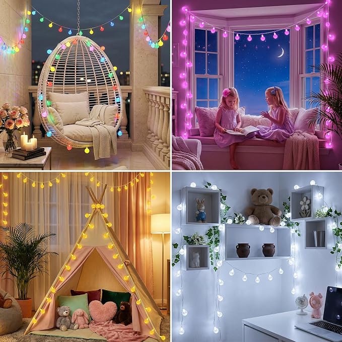 OMIKA Color Changing Indoor String Light USB Plug, 16.5ft 50 LEDs Crystal Globe - Image 4