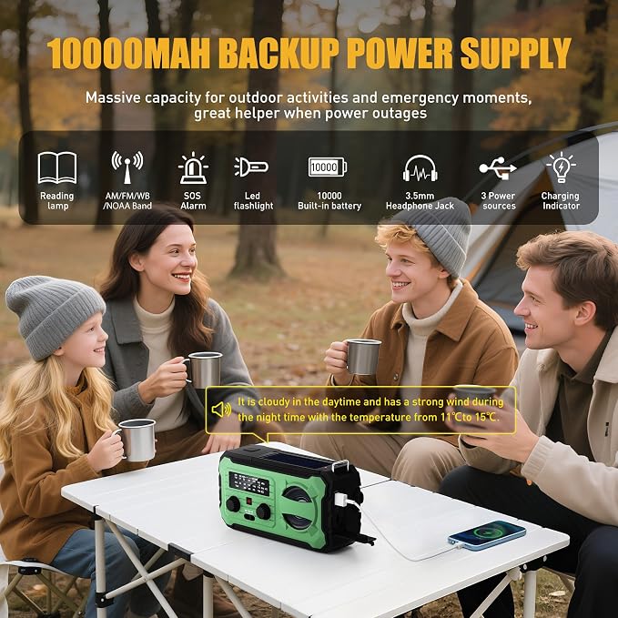 Hand Crank Emergency Radio, 10000mAh Weather Radio - Image 2