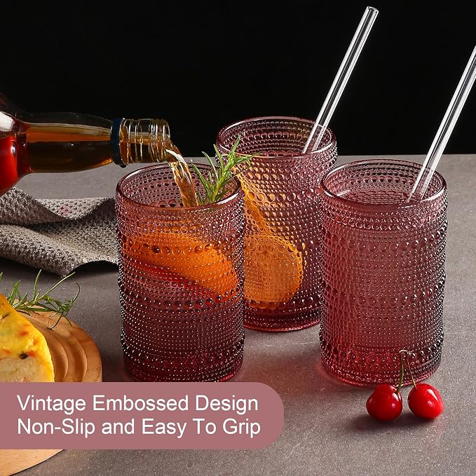 ZMOWIPDL Vintage Glassware Drinking Glasses Set of 6, 15 oz Hobnail Glass Cups - Image 7
