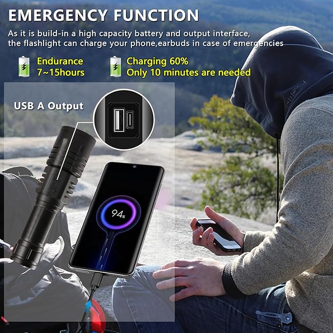 Rechargeable LED Flashlights 10000.00 High Lumens,   High Powered - Image 5