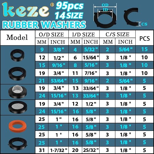 KEZE 780 PCS Rubber Washer Assortment Kit 14 Size Water Hose Washers and 18 - Image 3