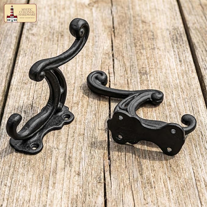 Mystic Colonial Rustic Cast Iron Wall Hooks Heavy Duty Vintage Utility Hooks - Image 8